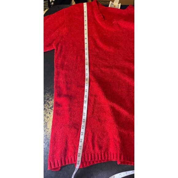 Express Tricot Red V Neck Long Tunic Sweater Sz M - Picture 8 of 9